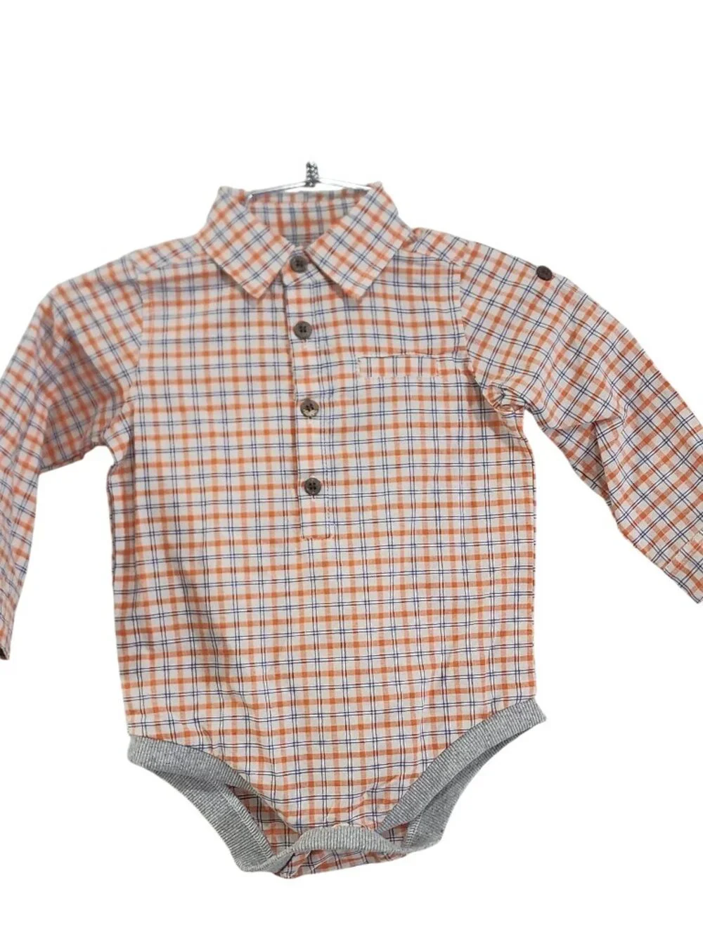 ME & HENRY Orange Navy Plaid Woven Bodysuit - Size 12/18m